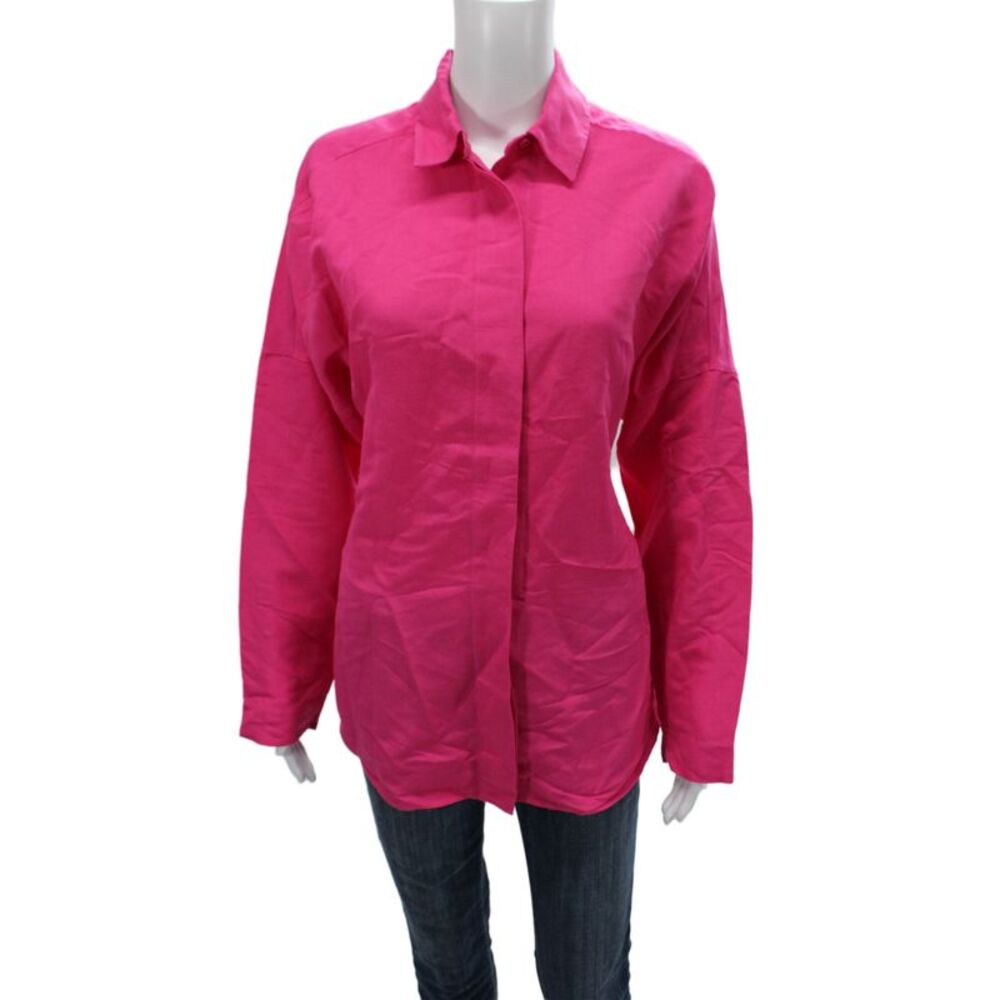 Akris Punto Women Tunic Button Up Collared Long Sleeve Pink Size 8